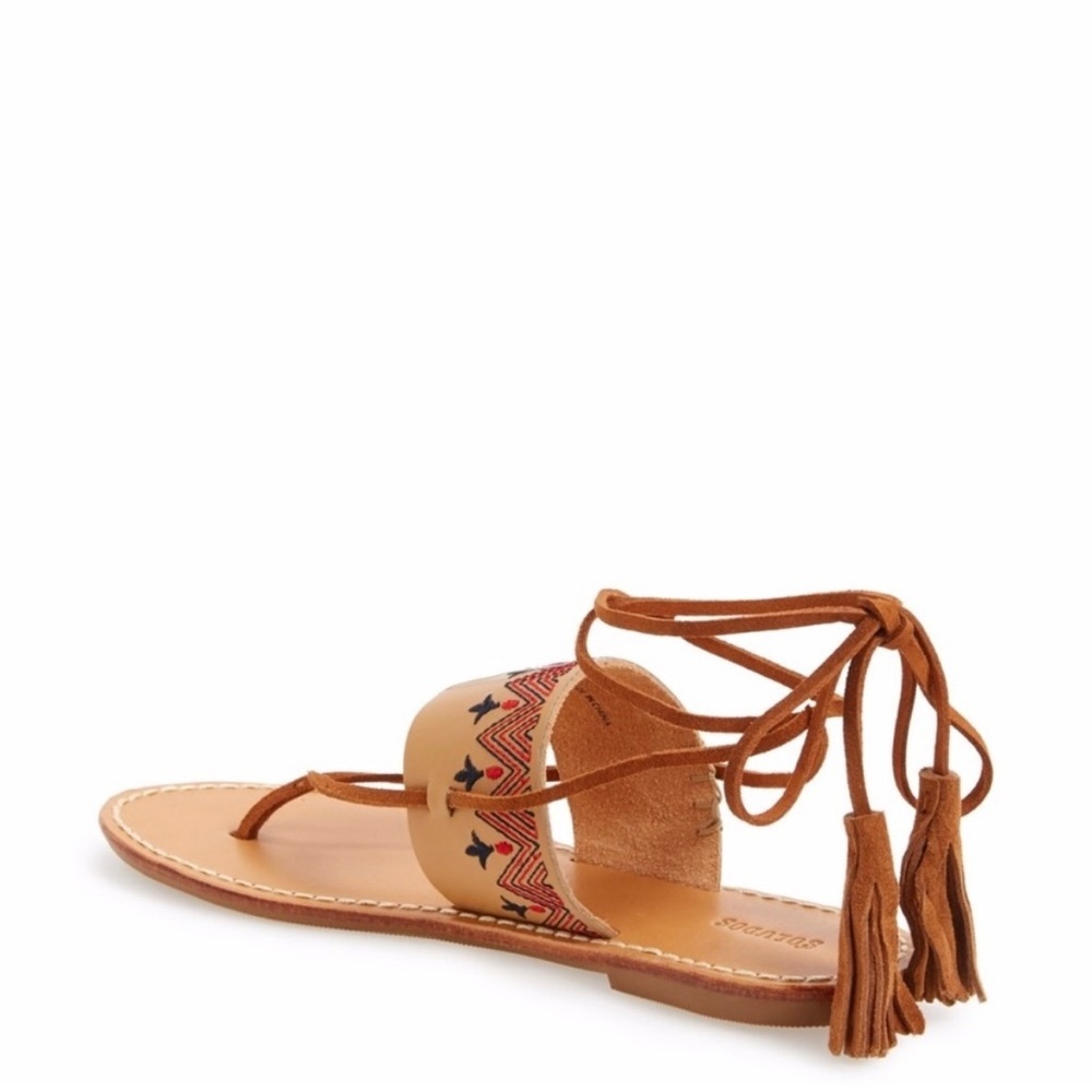 Soludos Embroidered Leather Lace-Up Sandals Tan - Picture 4 of 8